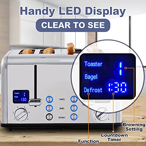 4 Slice Stainless Steel Toaster with Digital Display (Silver Stainless Steel / 4 Slice)