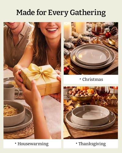 Ceramic Plates and Bowls Set (Cinnamon Brown / Service for 4)