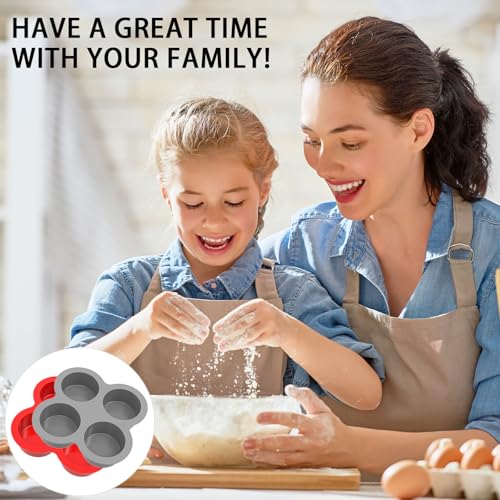 Silicone Egg Bite Molds (4 Cups (Red + Gray))