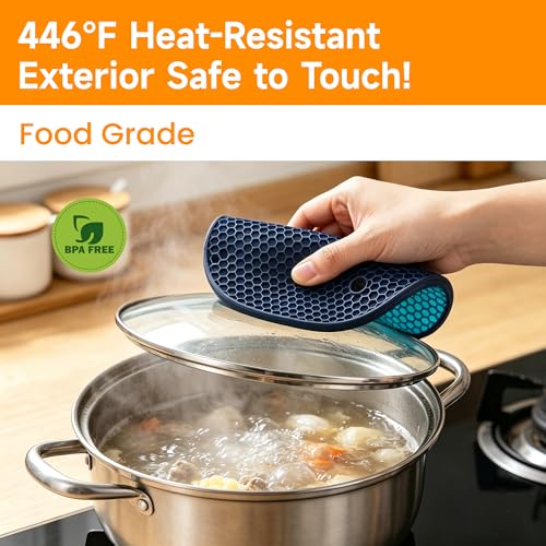 Silicone Trivets for Hot Dishes (Grey & Navy Blue: Square & Round)