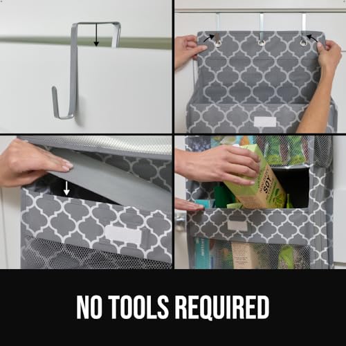 Over The Door Organizer Storage (Gray Quatrefoil / 5 Shelf)