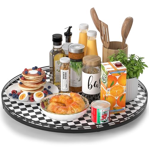 21 Inch Black and White Checkerboard Lazy Susan Decorative Tray (Black & White / 21 inches)