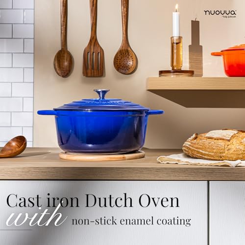 Enamelled Cast Iron Dutch Oven Pot with Lid (Dark Blue / 6.4-Quart - Deep)