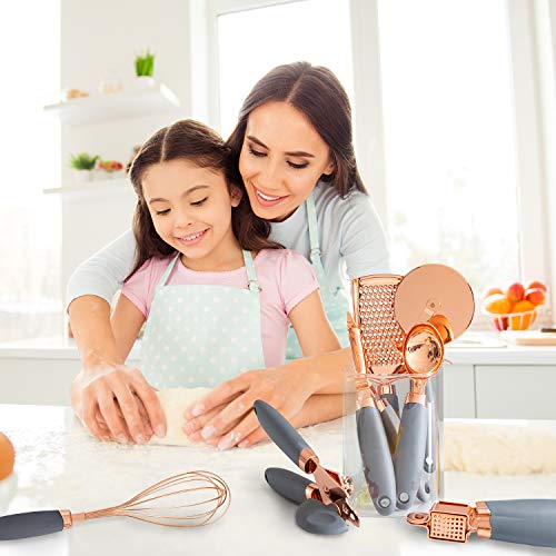 Kitchen Gadget Set Copper Plated Stainless Steel Utensils with Soft Touch Handles (7 Pieces / Copper Grey)