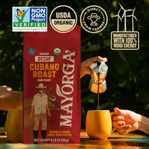 Decaf Dark Roast 5lb Bag Cafe Swiss Water Decaffeinated Cubano Roast 100% Arabica Whole Coffee Beans (80 Ounce (Pack of 1))