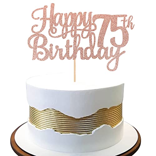 1 PCS Happy 75th Birthday Cake Topper Glitter Cheers to 75 Years Birthday Cake Pick 75 Fabulous Cake Decoration for Happy 75th Birthday Theme Party Decorations Supplies Rose Gold (Rose Gold / 75th)