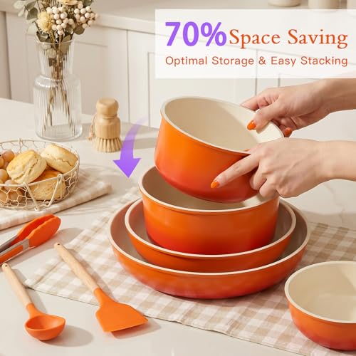 Pots and Pans Set Non Stick (Orange Gradient / 21PCS)