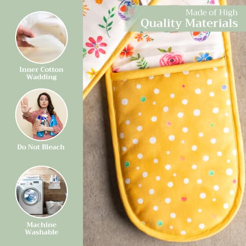 Double Oven Mitts 100% Cotton Double Oven Glove (034 - Happy Florals - Sweety / 7" x 35" (Double Oven Mitt))