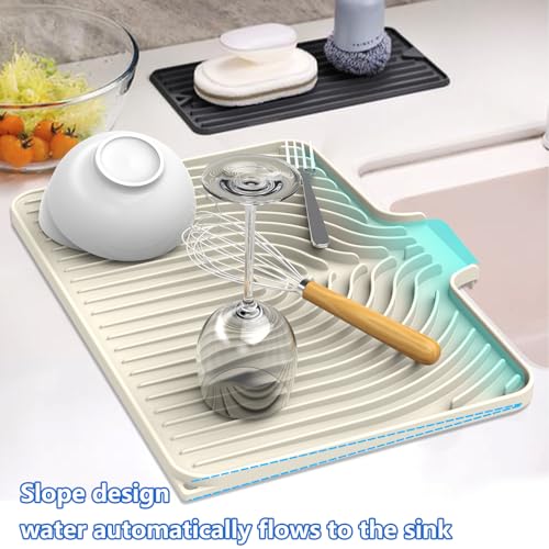 Dish drying mats for kitchen counter (18"×12" / Cream)