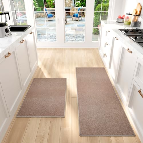 Kitchen Mat Set of 2 PCS (Velvet-brown / 17.3"x47"+17.3"x30" (Set of 2))