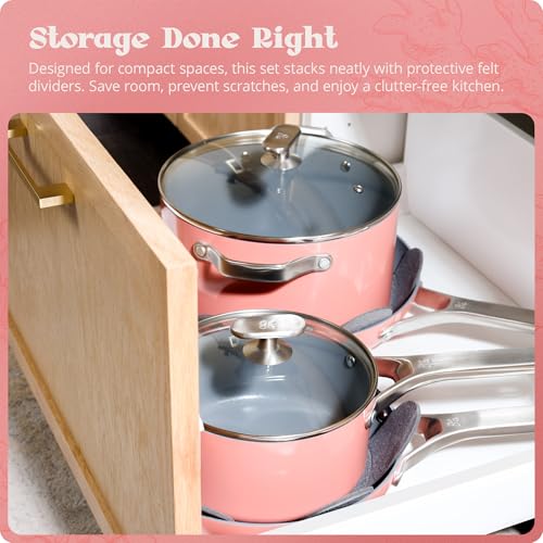 Premium Non Toxic Ceramic Cookware Set (12 Piece Kit / Coral Pink)