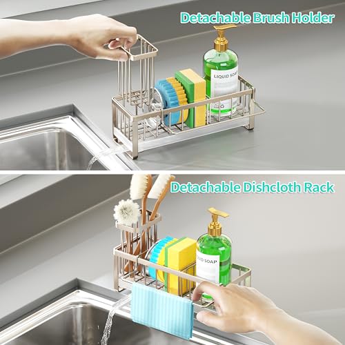 Sponge Holder for Kitchen Sink (Brushed Nickel / with Dishcloth Holder)