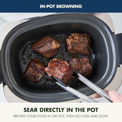 Elite 14-in-1 Nonstick 6QT Electric Slow Cooker, PFAS-Free Ceramic Multi-Cooker, In-Pot Browning, Dishwasher Safe Lid & Removable Crock, Stainless Steel Steamer, Silicone Handles, Oxford Blue (6 Quarts / Oxford Blue)