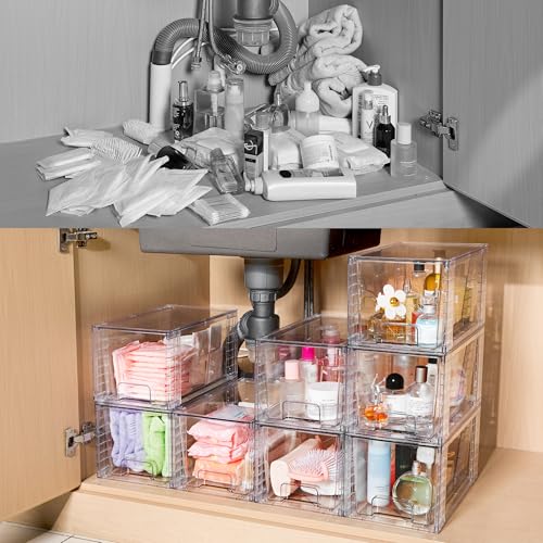 4 Pack Stackable Clear Pantry Storage Drawers (4Pack 7"H)