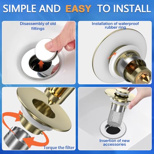 Bathroom Sink Drain Strainer (Brushed Gold (4pcs))