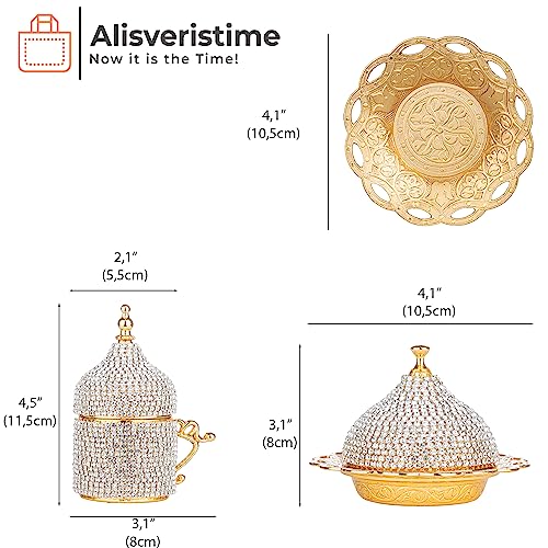 Lale Crystal Turkish Coffee Set with Tray (Gold)
