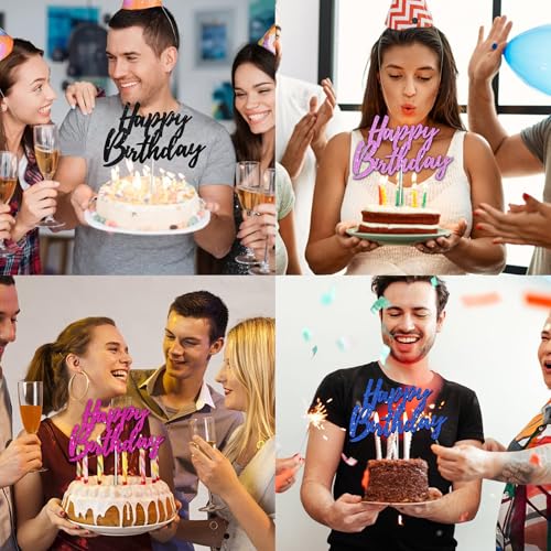 Happy Birthday Cake Toppers Black Glitter Birthday Cake Decoration Cake Baking Supplies 18th 30th 40th Birthday Cake Toppers For Boys Girls Men Women Birthday Party Photo Booth Props