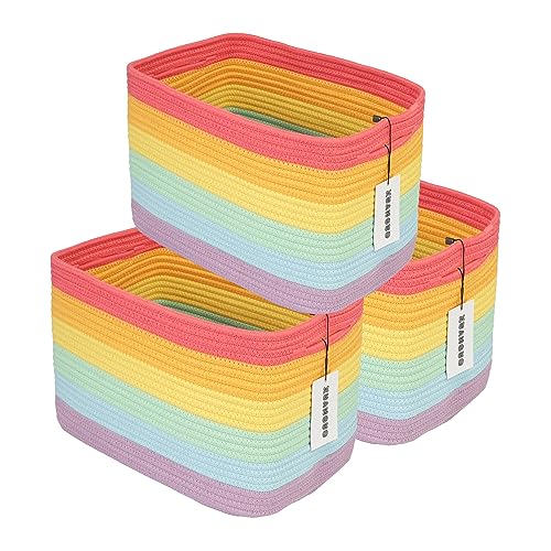 Woven Cotton Rope Storage Baskets 15x10x9.3" 3 Pack Rainbow (Rainbow red)