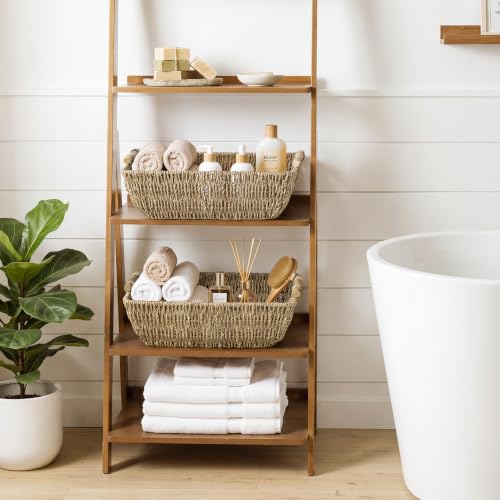 Hand Woven Jumbo Storage Baskets with Wooden Handles (Natural(Seagrass) / Large)