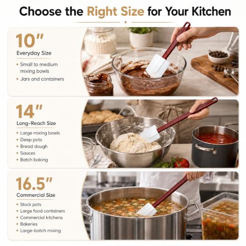 10 INCH Silicone Spatulas Heat Resistant Heavy Duty Rubber Spatulas Commercial Spatulas Set for Kitchen Use Silicone Cooking Utensils Sets of 2 (10 inch)