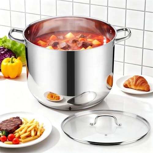 24-Quart 18/10 Stainless Steel Stock Pot with Lid, Large Heavy Duty Soup Pot Compatible with Electric, Gas, Induction and Gas Cooktops, Non-Toxic & Corrosion Resistant, Dishwasher Safe (24 Quarts)