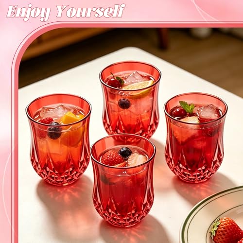 24 Pack Plastic Stemless Wine Glasses (Red)