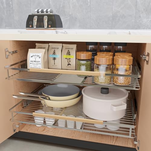 2Pack Expandable Pull Out Cabinet Organizer (Small, 12.3~18.5''W x 22.5''D/Side-Mount / 2 Pack)