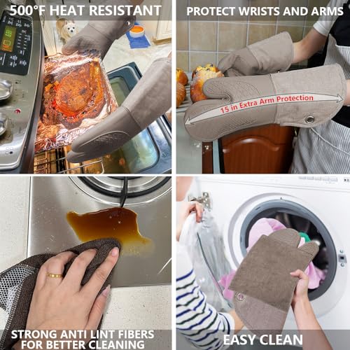 Professional Microwave Silicone Oven Mitts one Pair (Oven mitts / Khaki Oven Mitts)