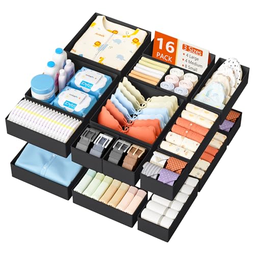Drawer Organizer Clothes (Black / 16 Pack)