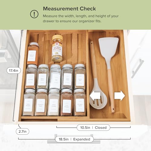 Expandable Spice Drawer Organizer (Natural Bamboo)