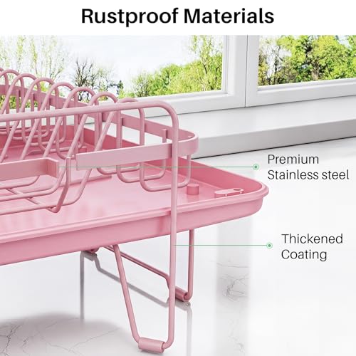Large Dish Drying Rack for Kitchen Counter (Pink)