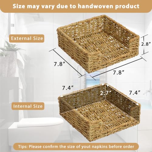 Napkin Holder Wicker Woven Basket Kitchen Decor for Table Dinner Paper Tray (L7.9" X W7.9" X H2.8")