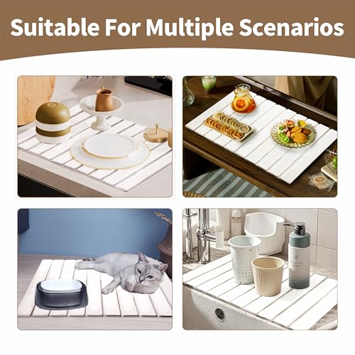 Large Stone Dish Drying Mat for Kitchen Counter (White / 24" x 16")