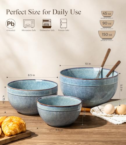 Ceramic Mixing Bowls Set of 3 (Ceylon Blue / Set of 3)