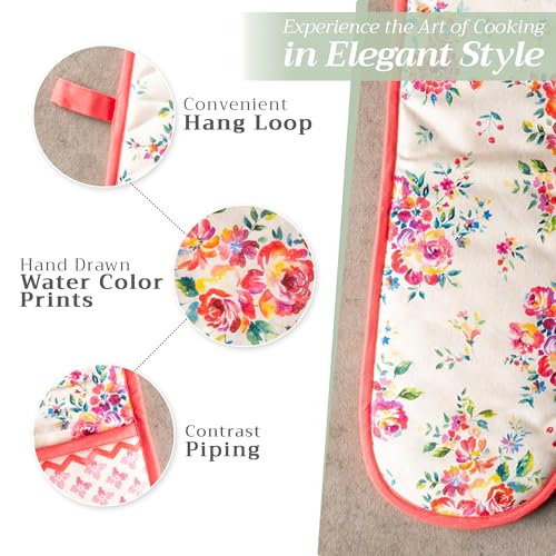 Double Oven Mitts 100% Cotton Double Oven Glove (081 - Rose Garden / 7" x 35" (Double Oven Mitt))