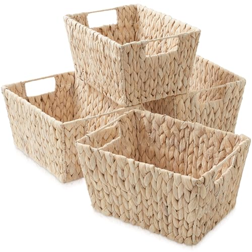 Set of 4 Water Hyacinth Storage Baskets with Handles (Whitewash - Hyacinth)
