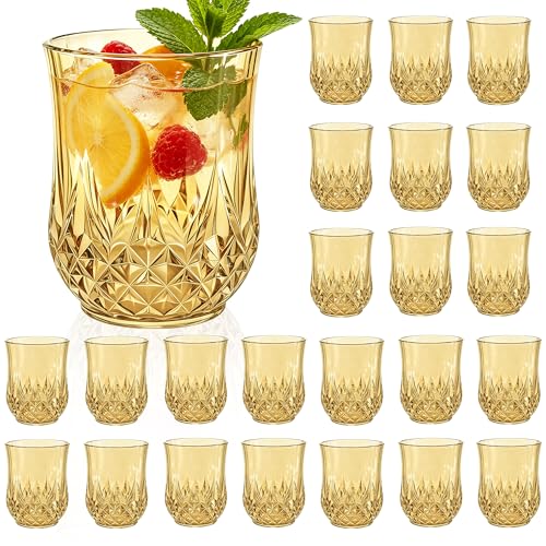 24 Pack Plastic Stemless Wine Glasses (Gold)