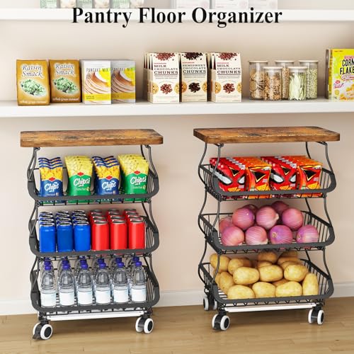4 Tier Fruit and Vegetable Basket Stand for Kitchen (Black / 4 Tiers)