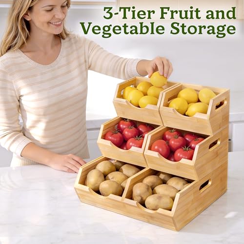 3 Tier Bamboo Pantry Storage Bins (3-Tier ( 5 pack ))