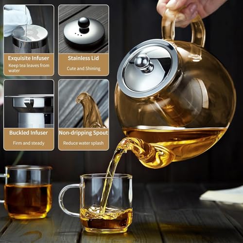 Glass Teapot with Infuser (Champagne / 40OZ)