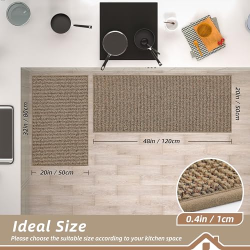 Kitchen Rugs and Mats 2PCS Non (Taupe / 20"x32"+20"x48" (Rectangular))