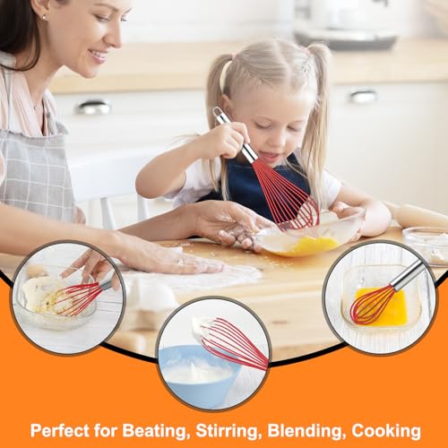 4 Pieces Silicone Whisks Set (Red,Silver)