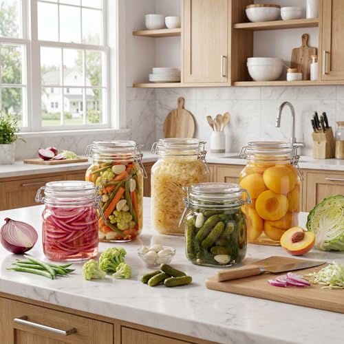 50oz Large Square Glass Jars with Airtight Lids (Square-50OZ Set-3 Pack)