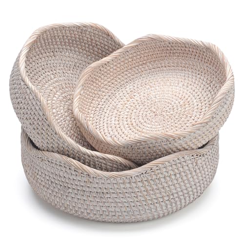 Rattan Bread Basket (Set of 3 (Small/Medium/Large) - Whitewash)
