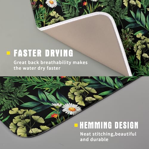 Green Botanical Dish Drying Mat 16x18 Inch Plant Leaf Fast Dry Dish Drainer Rack Mats Absorbent Microfiber Protector for Countertops Sinks (Green Botanical / 16" x 16")