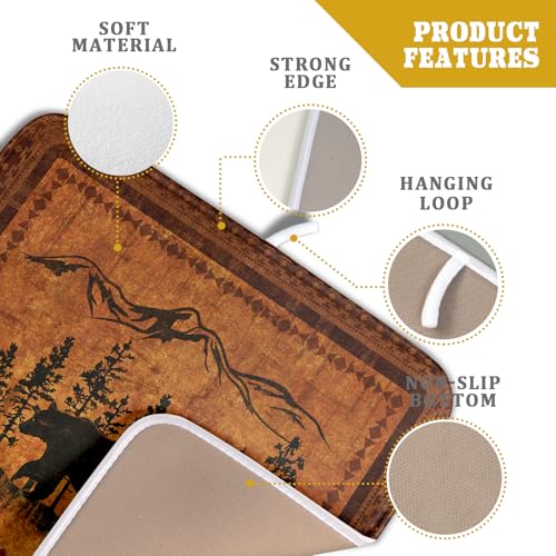 Forest Bear Dish Drying Mat 16x18 Inch Rustic Cabin Washable Microfiber Absorbent Dishes Drainer Rack Pad for Kitchen Counter Home Decor (Retro Forest Bear / 16" x 18")