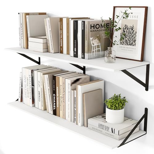 40W x 12D Deep Floating Shelves Set of 2 White (White With Black Metal Bracket / 40Wx12Dx5.8H)