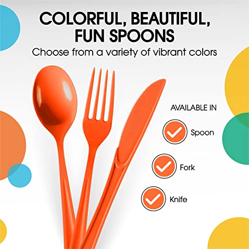 Party Solids Orange Plastic Spoons 200 Pieces Orange Spoons Disposable Utensils Heavy Duty Plastic Cutlery Set Disposable Cutlery Sets Flatware Sets Silverware Set Party Supplies & Party Tableware (Orange / Spoons)