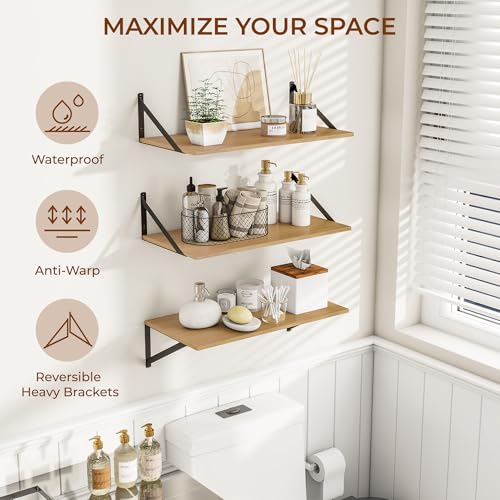 24W x 12D Deep Floating Shelves Set of 3 Oak (Oak With Black Metal Bracket / 24wx12dx5.8h)