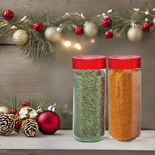 Premium Glass Spice Shakers (Tall Spice 16oz Red 7 Holes Set of 2)